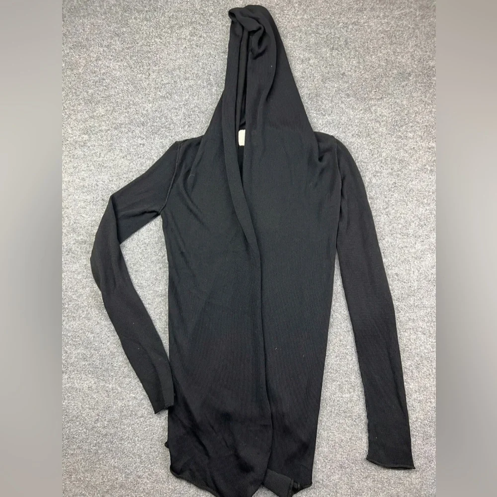 Lars Andersson Cardigan Women's 6 L Black Open Knit Long Sleeve Hooded, USA Made - Picture 1 of 8